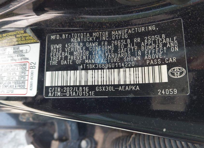 Photo 9 of 2006 Toyota Avalon LIMITED (VIN 4T1BK36B96U114220)