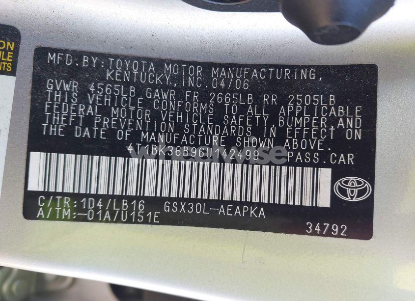 Photo 9 of 2006 Toyota Avalon LIMITED (VIN 4T1BK36B96U142499)