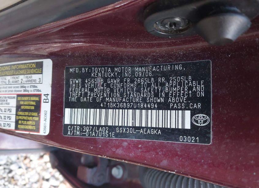 Photo 9 of 2007 Toyota Avalon XLS (VIN 4T1BK36B97U184494)