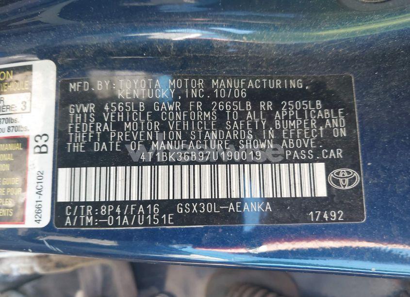 Photo 9 of 2007 Toyota Avalon XL (VIN 4T1BK36B97U190019)