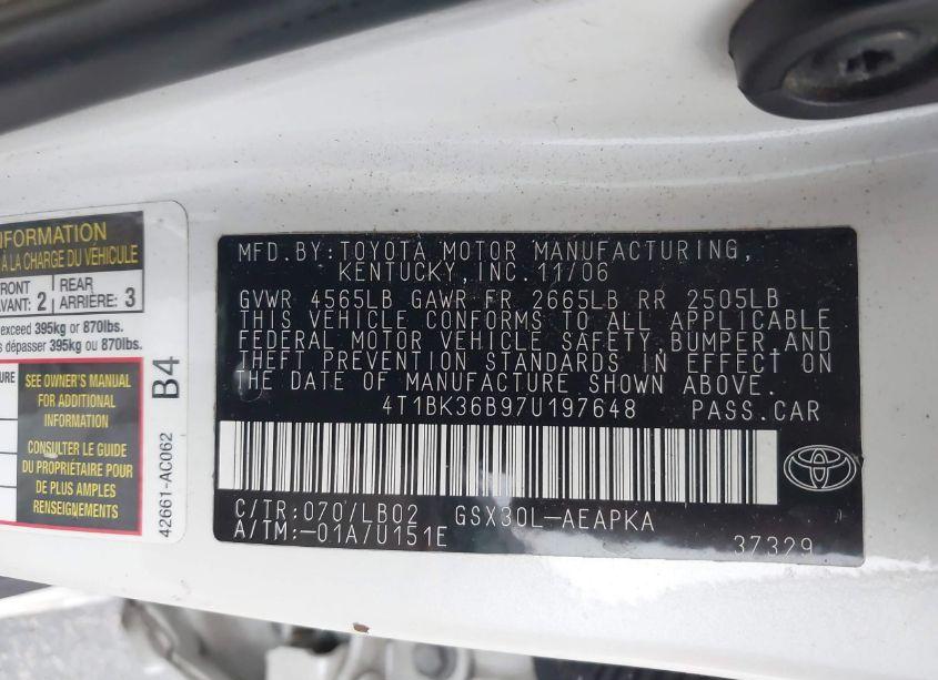 Photo 9 of 2007 Toyota Avalon LIMITED (VIN 4T1BK36B97U197648)