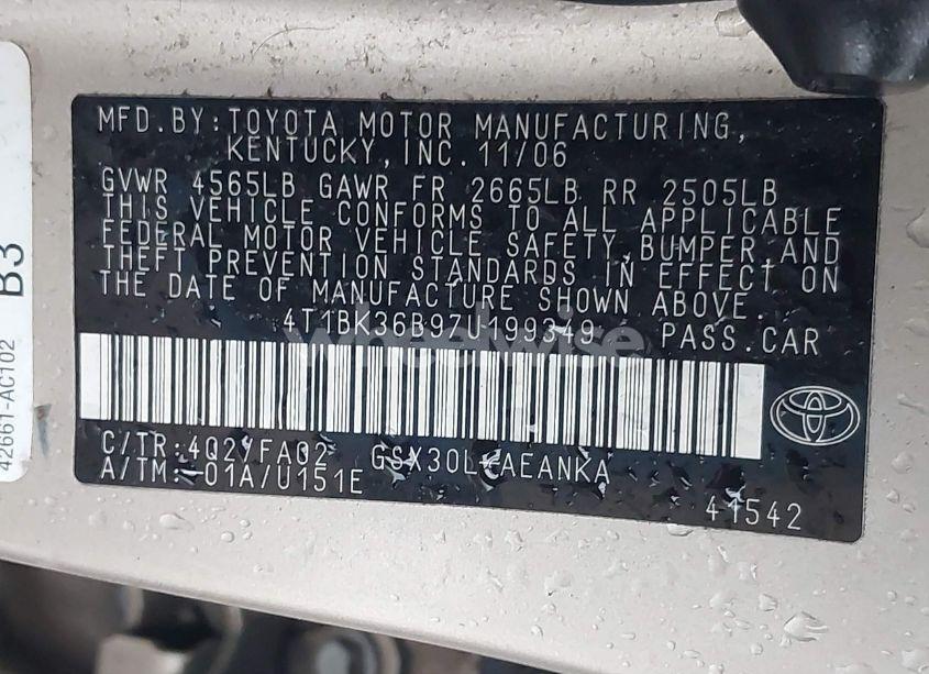 Photo 9 of 2007 Toyota Avalon XL (VIN 4T1BK36B97U199349)