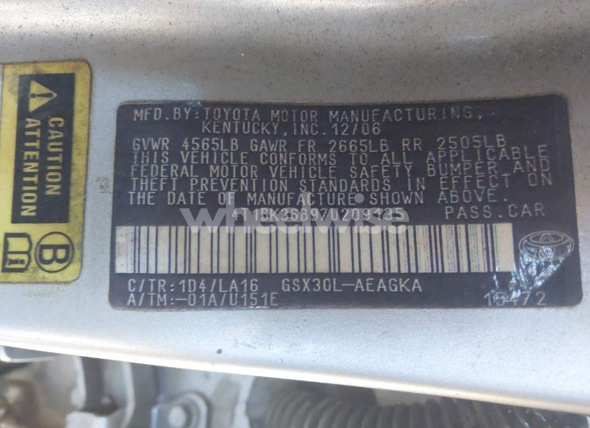 Photo 9 of 2007 Toyota Avalon XLS (VIN 4T1BK36B97U209135)