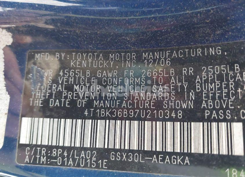 Photo 9 of 2007 Toyota Avalon XLS (VIN 4T1BK36B97U210348)