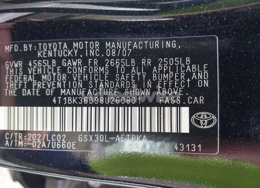 Photo 9 of 2008 Toyota Avalon LIMITED (VIN 4T1BK36B98U260801)