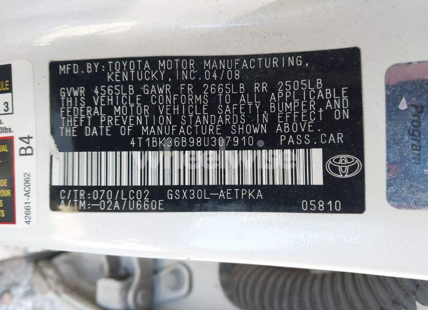 Photo 9 of 2008 Toyota Avalon LIMITED (VIN 4T1BK36B98U307910)