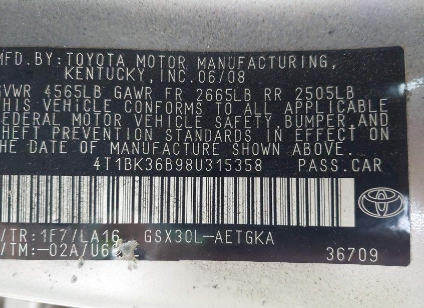 Photo 9 of 2008 Toyota Avalon XLS (VIN 4T1BK36B98U315358)