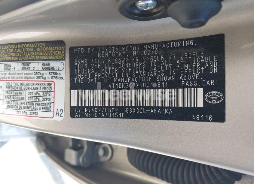 Photo 9 of 2005 Toyota Avalon LIMITED (VIN 4T1BK36BX5U011614)