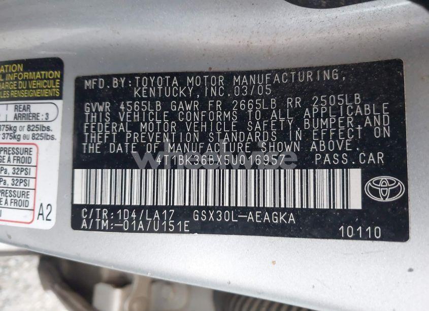 Photo 9 of 2005 Toyota Avalon XLS (VIN 4T1BK36BX5U016957)