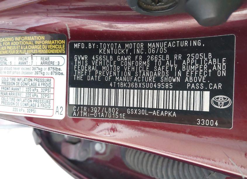 Photo 9 of 2005 Toyota Avalon LIMITED (VIN 4T1BK36BX5U049585)