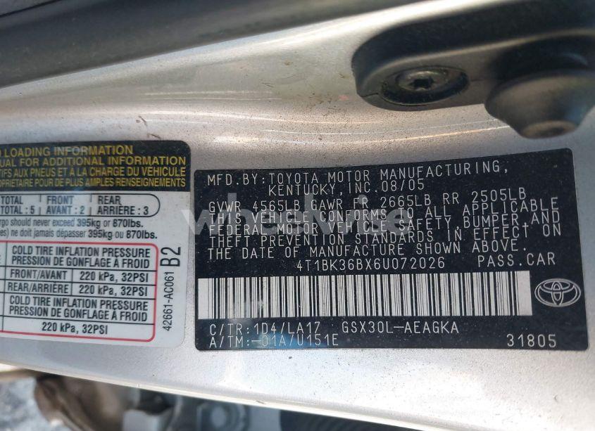 Photo 9 of 2006 Toyota Avalon XLS (VIN 4T1BK36BX6U072026)