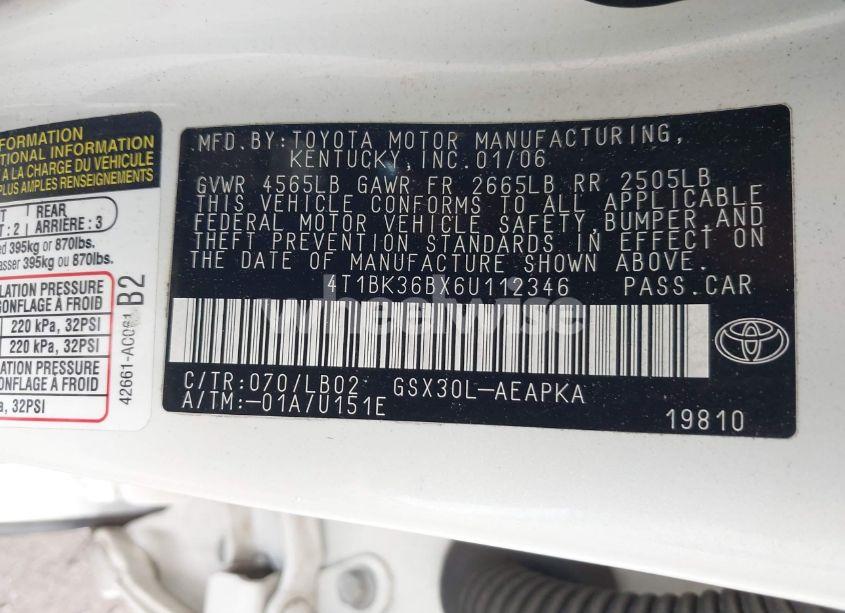 Photo 8 of 2006 Toyota Avalon LIMITED (VIN 4T1BK36BX6U112346)