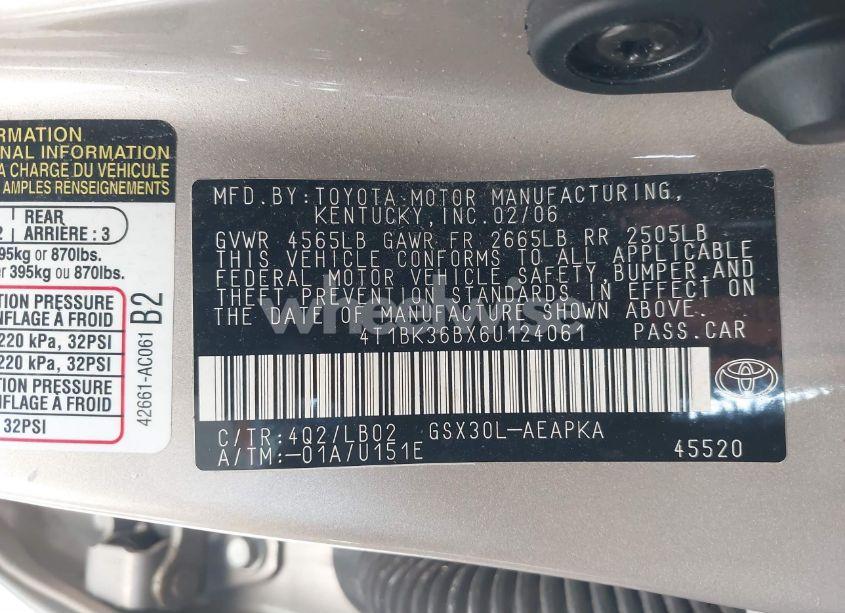 Photo 9 of 2006 Toyota Avalon LIMITED (VIN 4T1BK36BX6U124061)