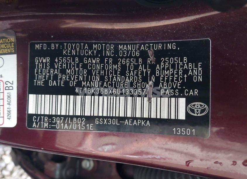 Photo 9 of 2006 Toyota Avalon LIMITED (VIN 4T1BK36BX6U133357)