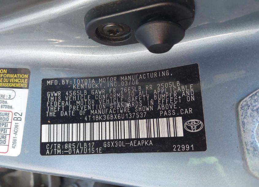 Photo 9 of 2006 Toyota Avalon LIMITED (VIN 4T1BK36BX6U137537)