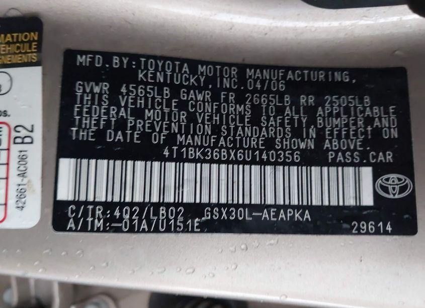 Photo 9 of 2006 Toyota Avalon LIMITED (VIN 4T1BK36BX6U140356)