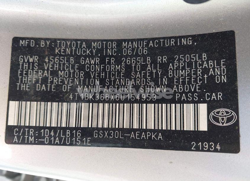 Photo 9 of 2006 Toyota Avalon LIMITED (VIN 4T1BK36BX6U154953)