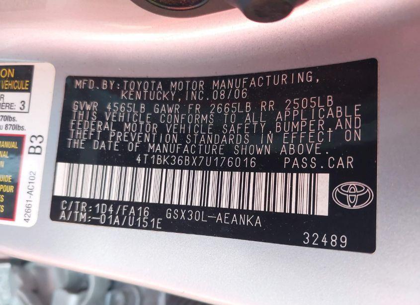 Photo 9 of 2007 Toyota Avalon XL (VIN 4T1BK36BX7U176016)