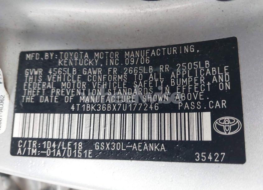 Photo 9 of 2007 Toyota Avalon TOURING (VIN 4T1BK36BX7U177246)