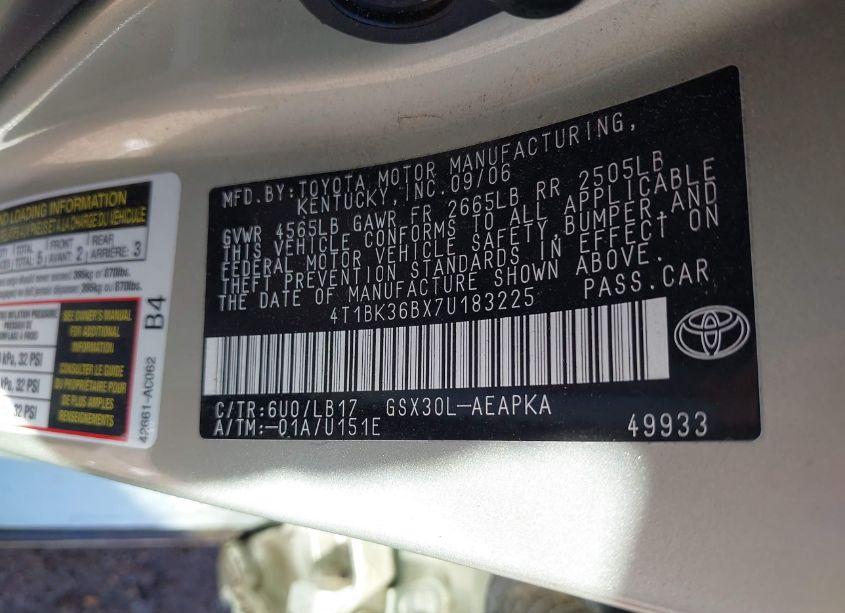 Photo 9 of 2007 Toyota Avalon LIMITED (VIN 4T1BK36BX7U183225)