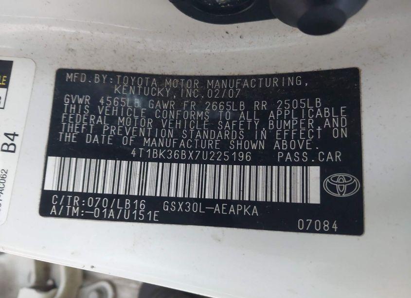 Photo 9 of 2007 Toyota Avalon LIMITED (VIN 4T1BK36BX7U225196)