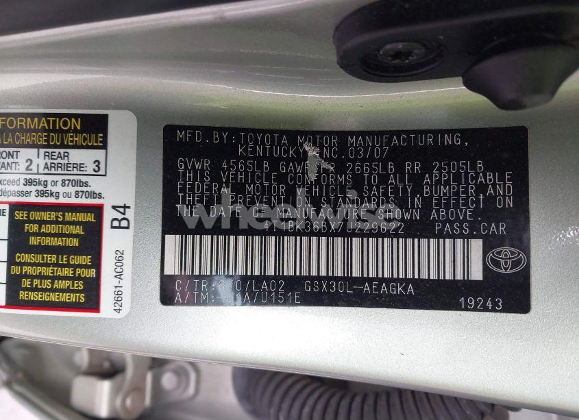 Photo 9 of 2007 Toyota Avalon XLS (VIN 4T1BK36BX7U229622)