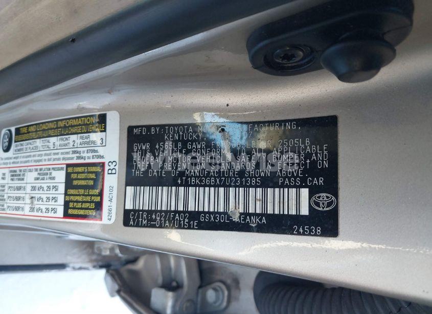 Photo 9 of 2007 Toyota Avalon XL (VIN 4T1BK36BX7U231385)