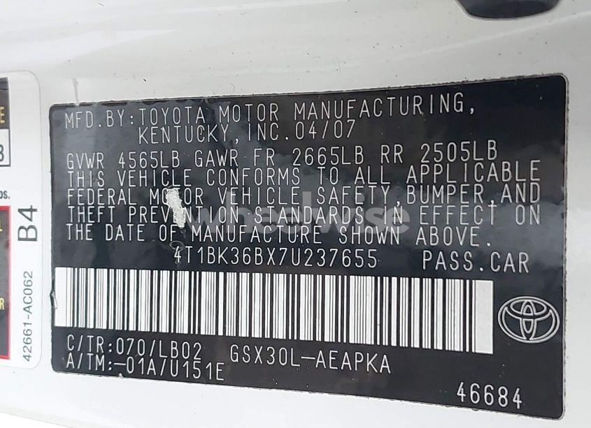 Photo 9 of 2007 Toyota Avalon LIMITED (VIN 4T1BK36BX7U237655)