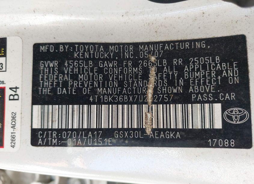 Photo 9 of 2007 Toyota Avalon XLS (VIN 4T1BK36BX7U242757)