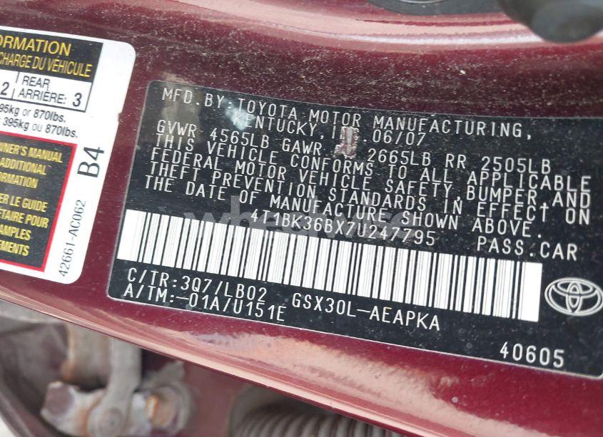 Photo 9 of 2007 Toyota Avalon LIMITED (VIN 4T1BK36BX7U247795)