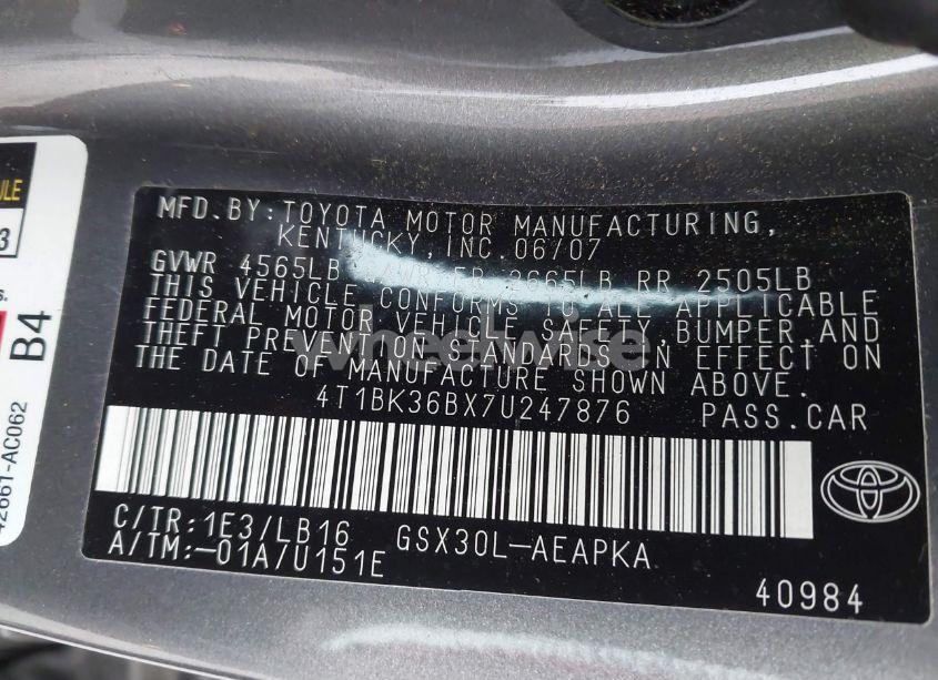 Photo 9 of 2007 Toyota Avalon LIMITED (VIN 4T1BK36BX7U247876)