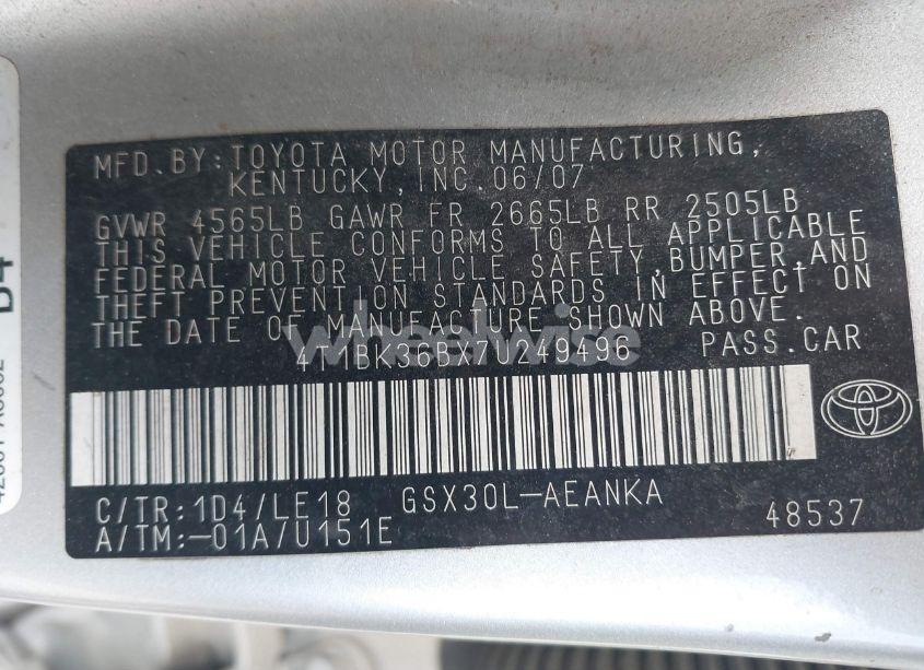 Photo 9 of 2007 Toyota Avalon TOURING (VIN 4T1BK36BX7U249496)