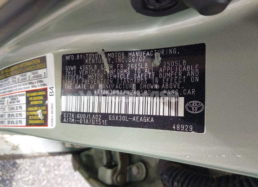 Photo 9 of 2007 Toyota Avalon XLS (VIN 4T1BK36BX7U249580)