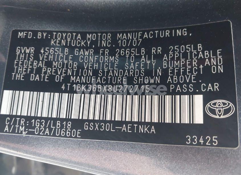 Photo 9 of 2008 Toyota Avalon TOURING (VIN 4T1BK36BX8U272715)