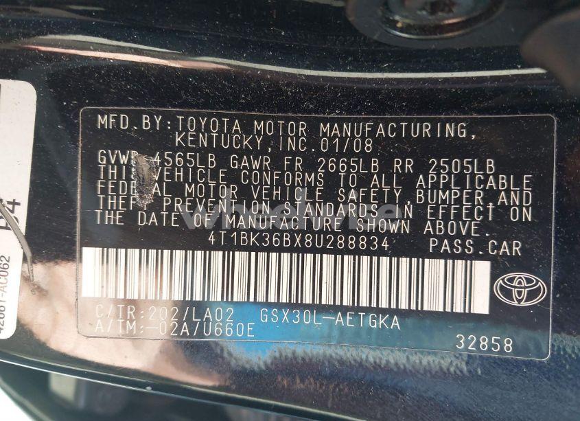 Photo 9 of 2008 Toyota Avalon XLS (VIN 4T1BK36BX8U288834)