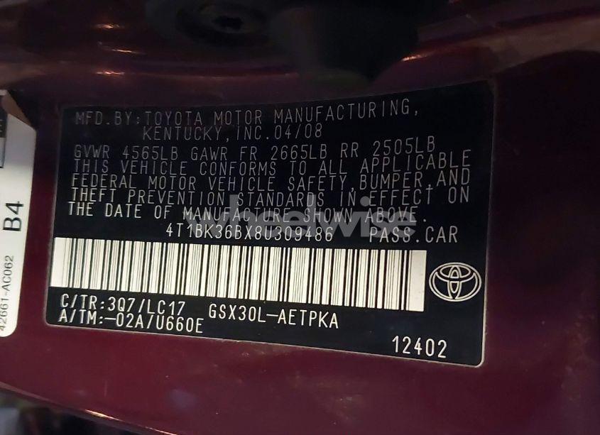 Photo 9 of 2008 Toyota Avalon LIMITED (VIN 4T1BK36BX8U309486)