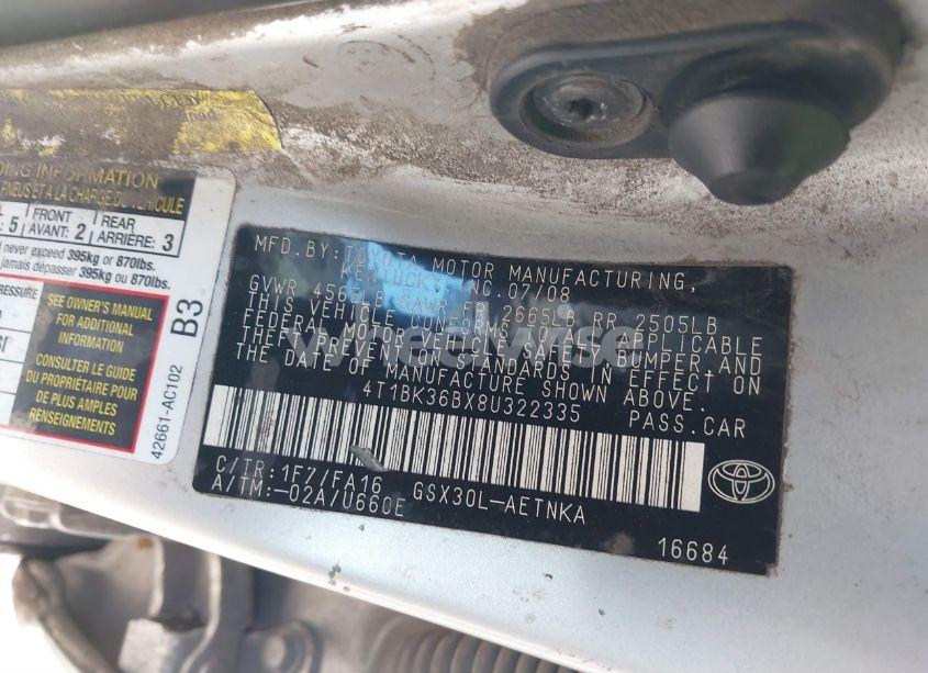 Photo 9 of 2008 Toyota Avalon XL (VIN 4T1BK36BX8U322335)