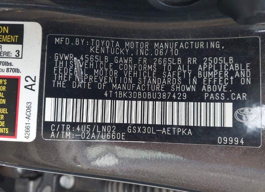 Photo 9 of 2011 Toyota Avalon LIMITED (VIN 4T1BK3DB0BU387429)