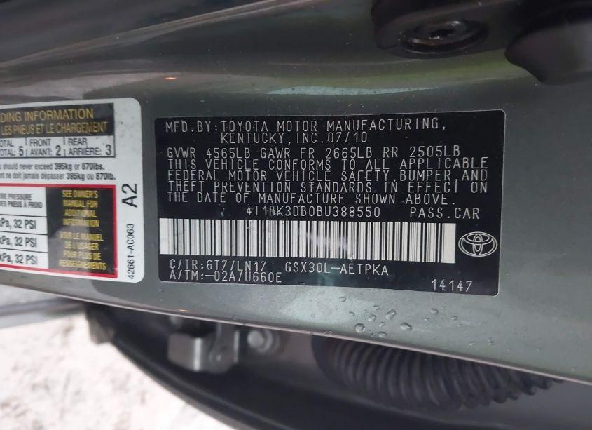 Photo 9 of 2011 Toyota Avalon LIMITED (VIN 4T1BK3DB0BU388550)