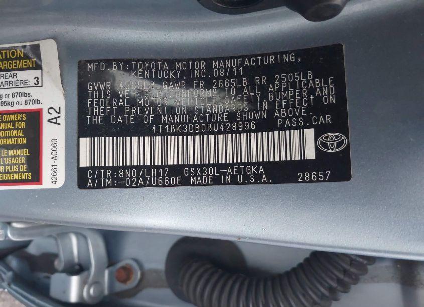 Photo 9 of 2011 Toyota Avalon (VIN 4T1BK3DB0BU428996)