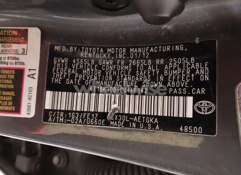 Photo 9 of 2012 Toyota Avalon (VIN 4T1BK3DB0CU446142)