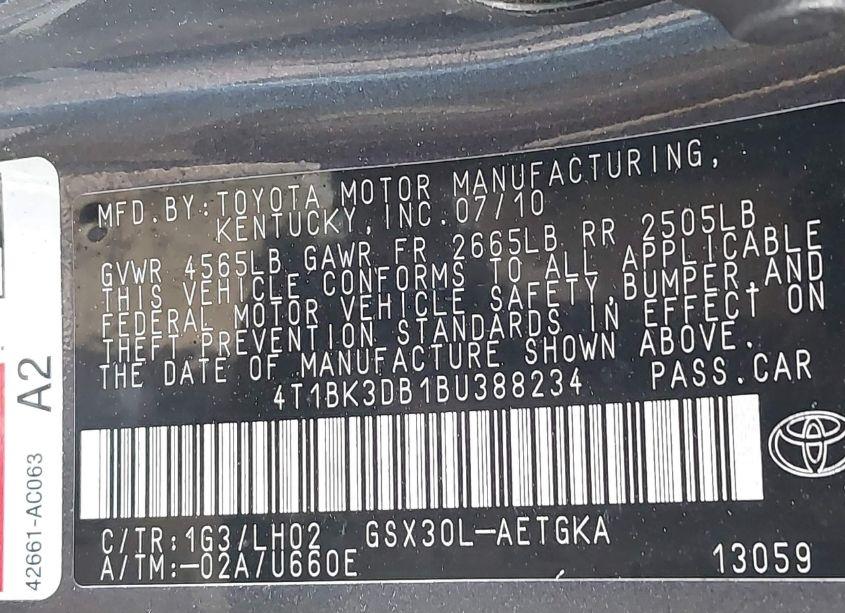Photo 9 of 2011 Toyota Avalon (VIN 4T1BK3DB1BU388234)