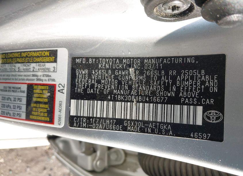 Photo 9 of 2011 Toyota Avalon (VIN 4T1BK3DB1BU416677)