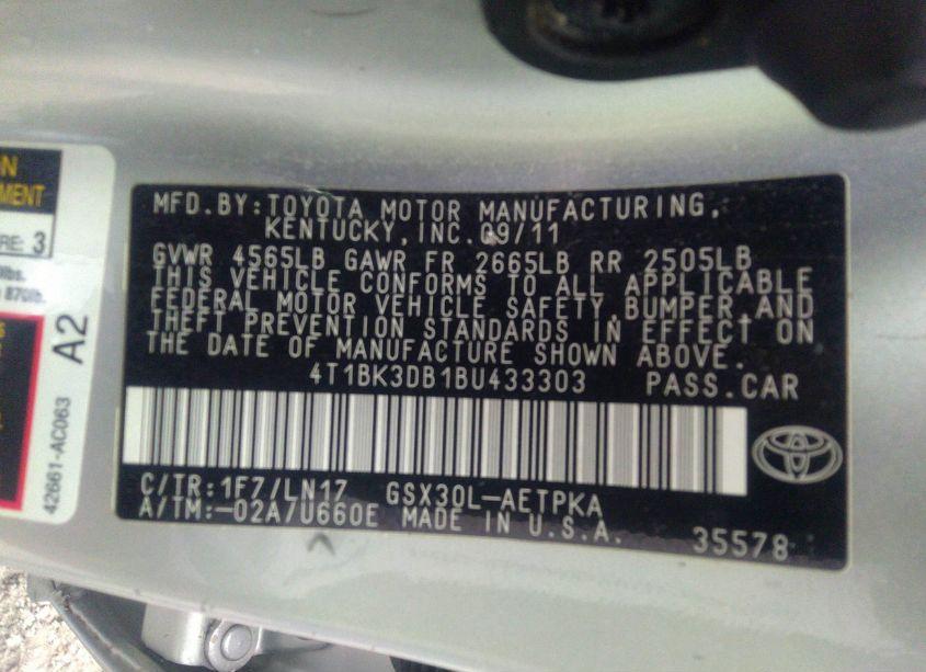 Photo 9 of 2011 Toyota Avalon LIMITED (VIN 4T1BK3DB1BU433303)