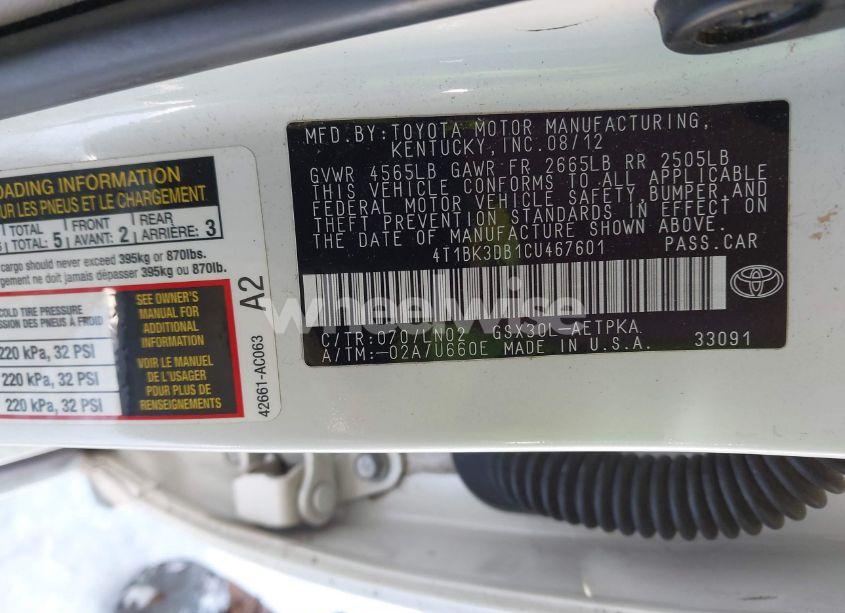 Photo 9 of 2012 Toyota Avalon (VIN 4T1BK3DB1CU467601)