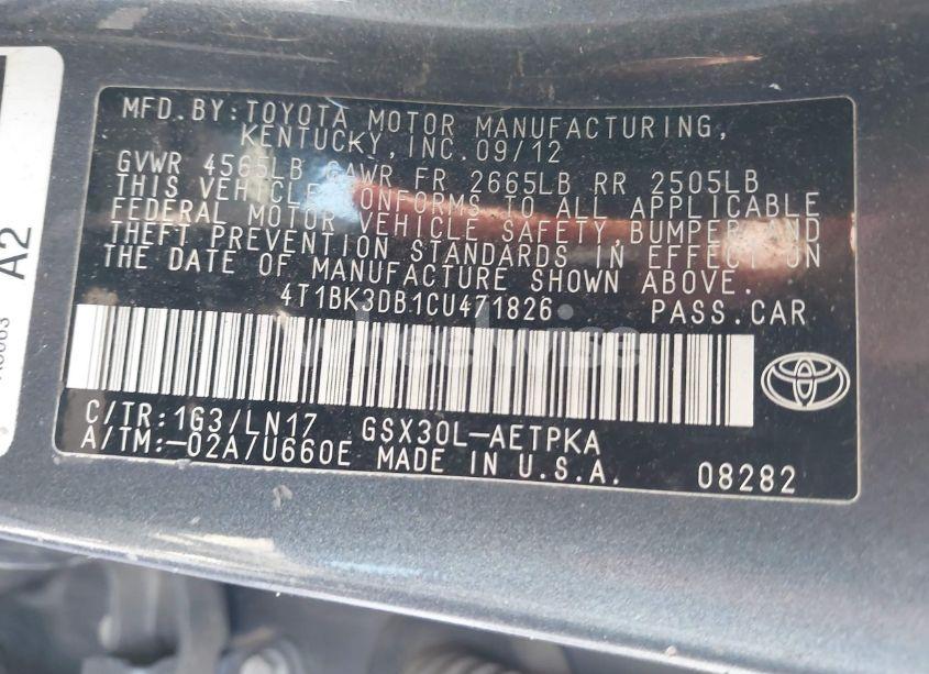 Photo 9 of 2012 Toyota Avalon LIMITED (VIN 4T1BK3DB1CU471826)