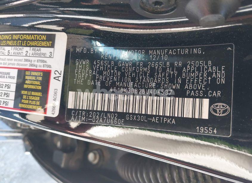 Photo 9 of 2011 Toyota Avalon LIMITED (VIN 4T1BK3DB2BU404537)