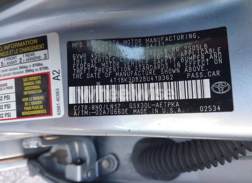 Photo 9 of 2011 Toyota Avalon LIMITED (VIN 4T1BK3DB2BU419362)