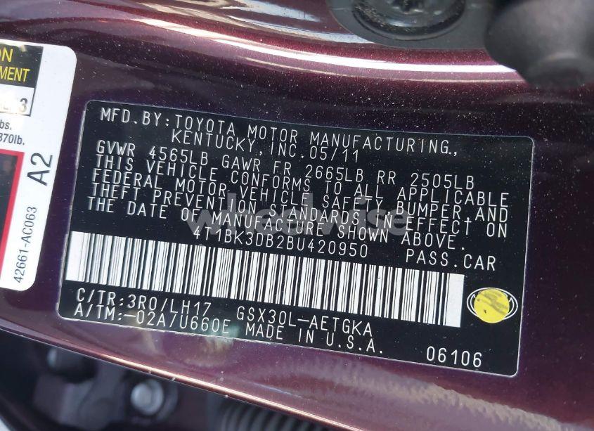 Photo 9 of 2011 Toyota Avalon (VIN 4T1BK3DB2BU420950)