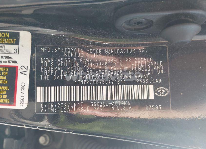 Photo 9 of 2011 Toyota Avalon LIMITED (VIN 4T1BK3DB2BU421614)